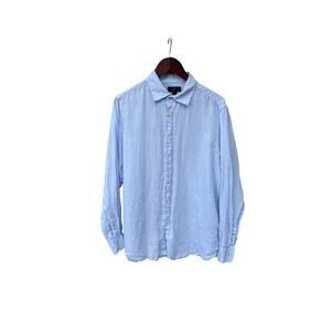 Club Room Luxury Shirt Size M 100% Linen Button Up Front Blue Mens Long Sleeve